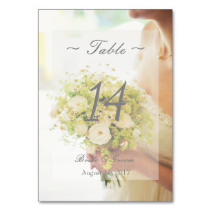 Bride flower bouquet- Floral Wedding Table Number