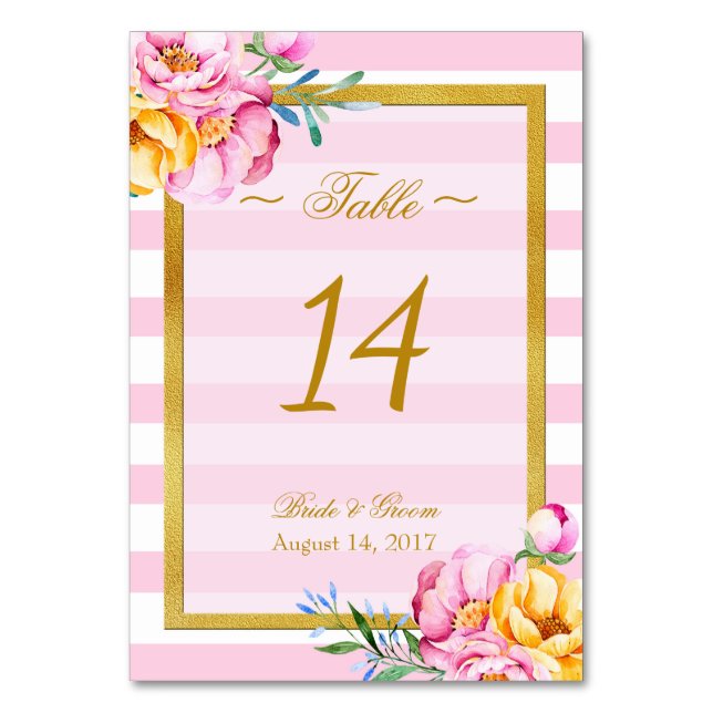 Bride flower bouquet- Floral Wedding Table Number (Front)