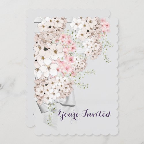 BRIDE Flowers  Lattice Gray  Pink Shower Party Invitation