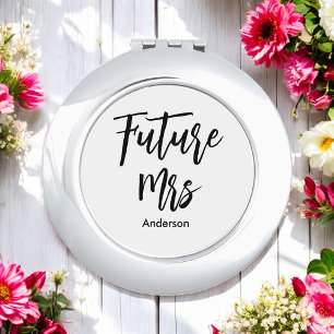 Bride Future Mrs Black White Wedding Compact Mirror