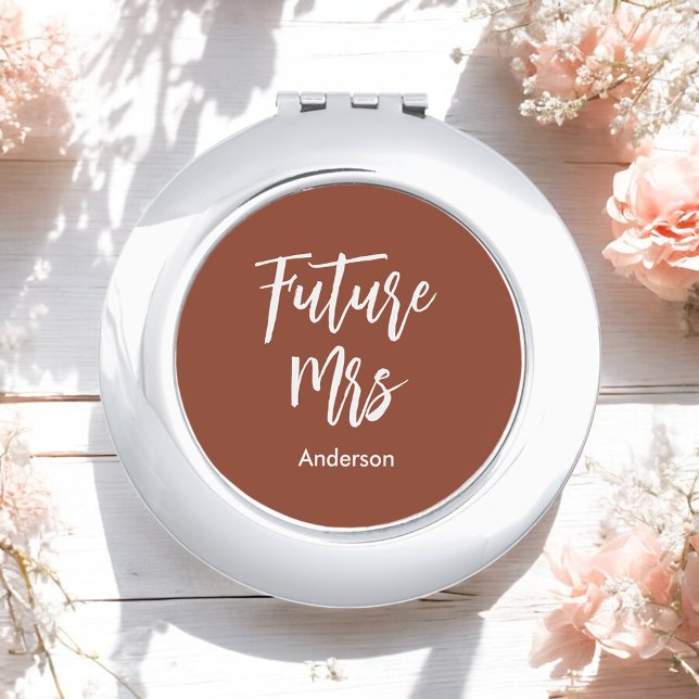 Bride Future Mrs Brown Terracotta Wedding  Compact Mirror (Creator Uploaded)