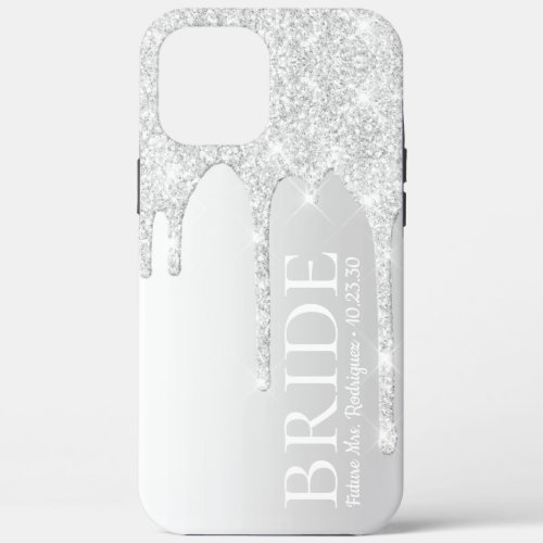 Bride Future Mrs Silver Glitter Drip iPhone 12 Pro Max Case
