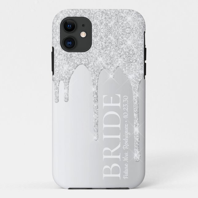 Bride Future Mrs Silver Glitter Drip Case-Mate iPhone Case (Back)