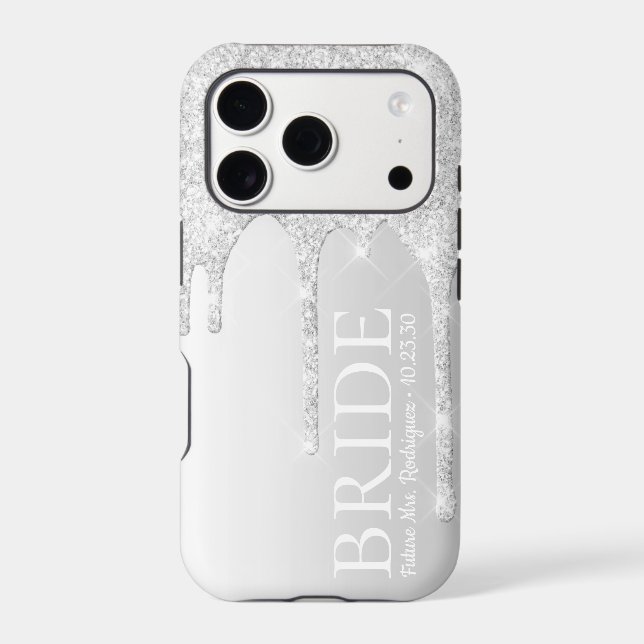 Bride Future Mrs Silver Glitter Drip Iphone Case (Back)