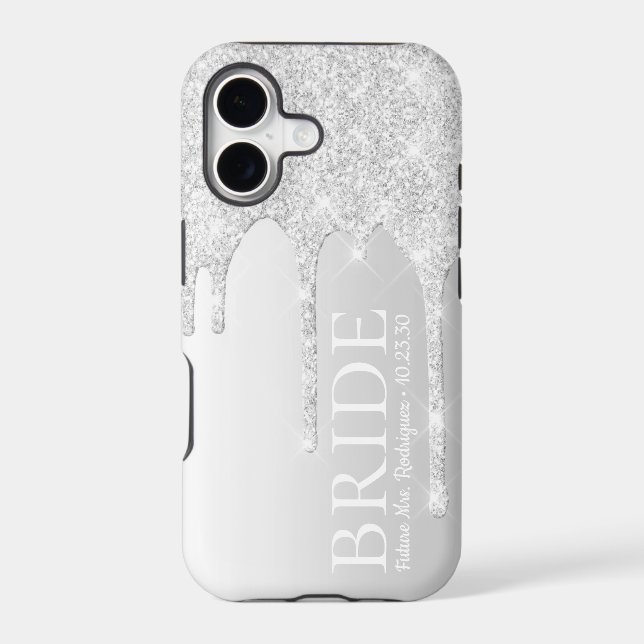 Bride Future Mrs Silver Glitter Drip Iphone Case (Back)