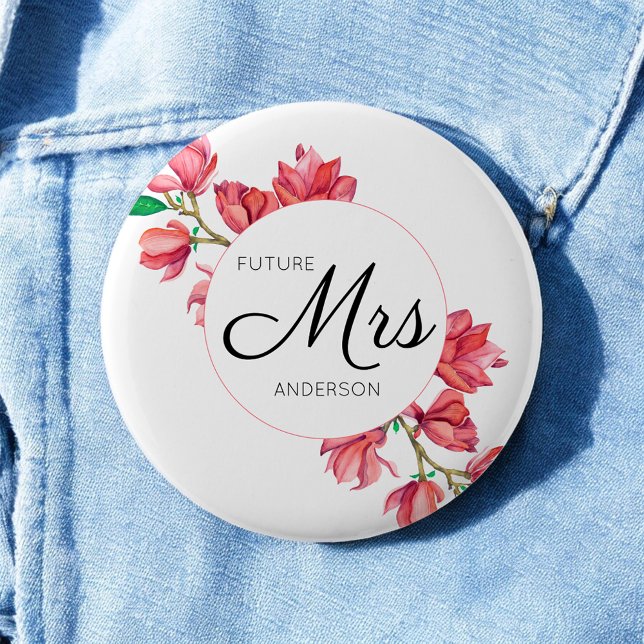 Bride Future Mrs White Floral Wedding Button (Creator Uploaded)