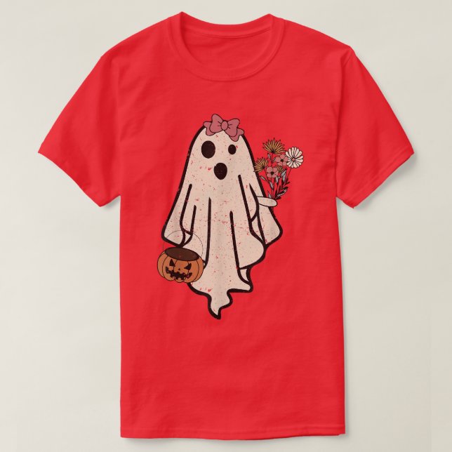Bride Ghost Funny Halloween Boo Pumpkins Flower  T-Shirt (Design Front)