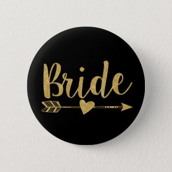 Bride | Glitter-print Golden Button by Precious_Presents at Zazzle