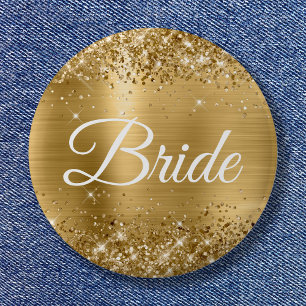 Bride Glittery Gold Foil Button