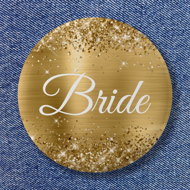 Bride Glittery Gold Foil Button (Bride Glittery Gold Foil Button)