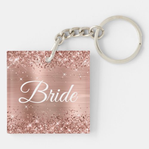 Bride Glittery Rose Gold Fancy Monogram Keychain