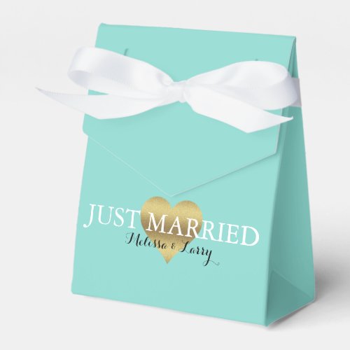 Bride Gold And Teal Blue Just Married Party Favor Boxes
