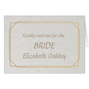 BRIDE Gold and White Place Name Card