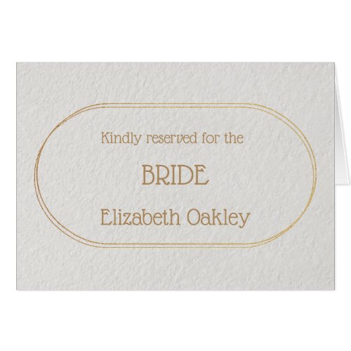 BRIDE Gold and White Place Name Card