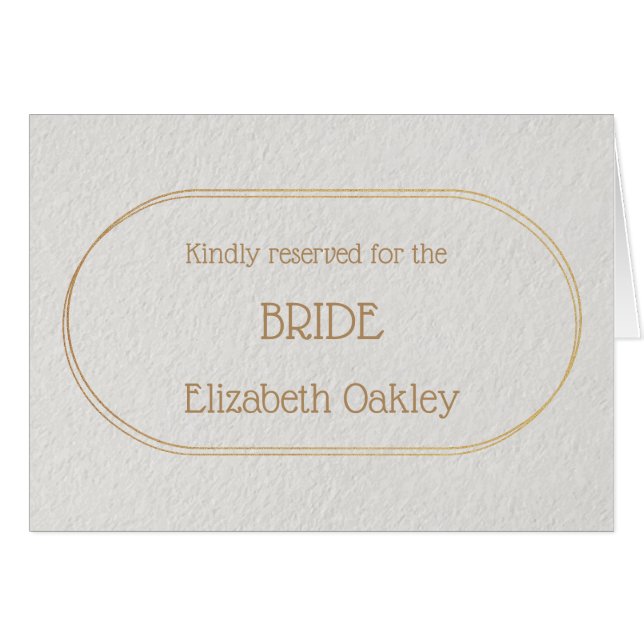 BRIDE Gold and White Place Name Card (Front Horizontal)