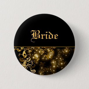Bride gold black wedding bridal party pinback button