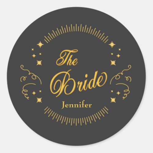 Bride Gold Black Wedding Elegant Classic Classic Round Sticker