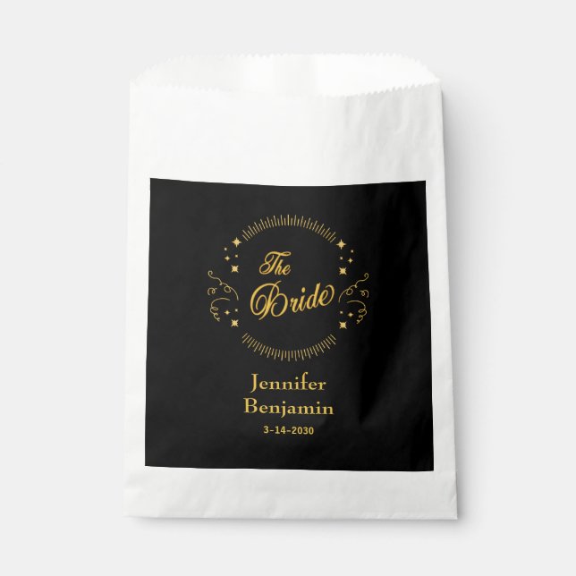 Bride Gold Black Wedding Elegant Classic Favor Bag (Front)