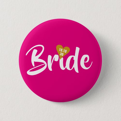 Bride Gold Date Heart Personalised Button