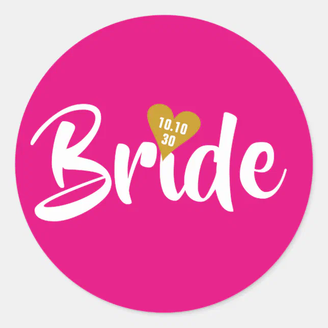 Bride Round Sticker Bride Gold Date Heart Personalised Classic Round Sticker | Zazzle