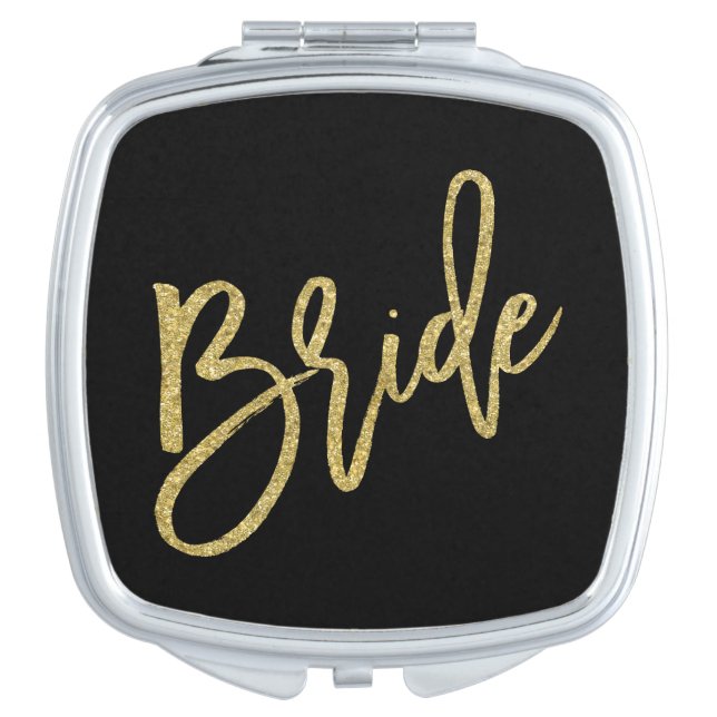 Bride Gold Glitter Script Makeup Mirror (Front)