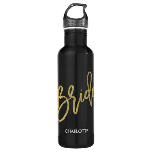 Bride Gold Glitter Script Personalized Stainless Steel Water Bottle
