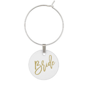 Bride Gold Glitter Script Wine Charm