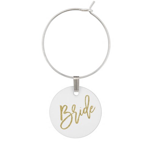 Bride Gold Glitter Script Wine Charm