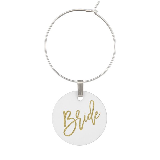 Bride Gold Glitter Script Wine Charm (Front)