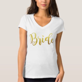 Bride Gold Ombre Sparkle V Neck T-Shirt