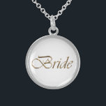 Bride gold script calligraphy elegant chic sterling silver necklace<br><div class="desc">Bride white and gold script calligraphy elegant chic Sterling Silver Necklace.</div>