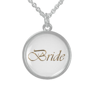 Bride gold script calligraphy elegant chic sterling silver necklace