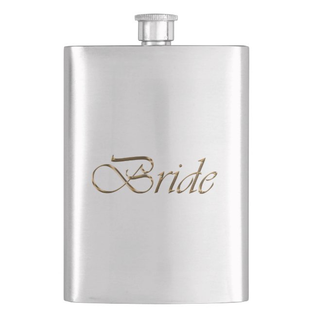Bride, gold script elegant chic Bachelorette Party Flask (Front)