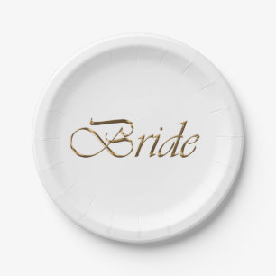 Bride, gold script elegant chic bridal shower paper plates