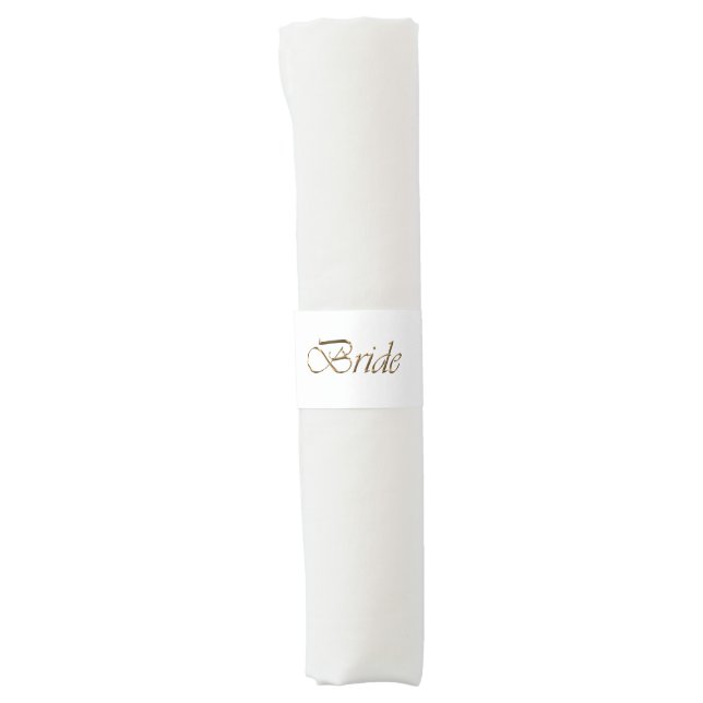 Bride gold script elegant chic bridal shower white napkin bands (Front)