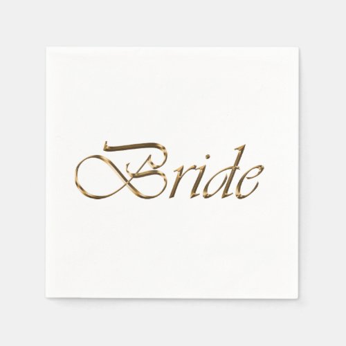 Bride gold script elegant chic bridal shower white napkins