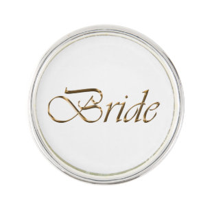 Bride, gold script elegant chic calligraphy lapel pin