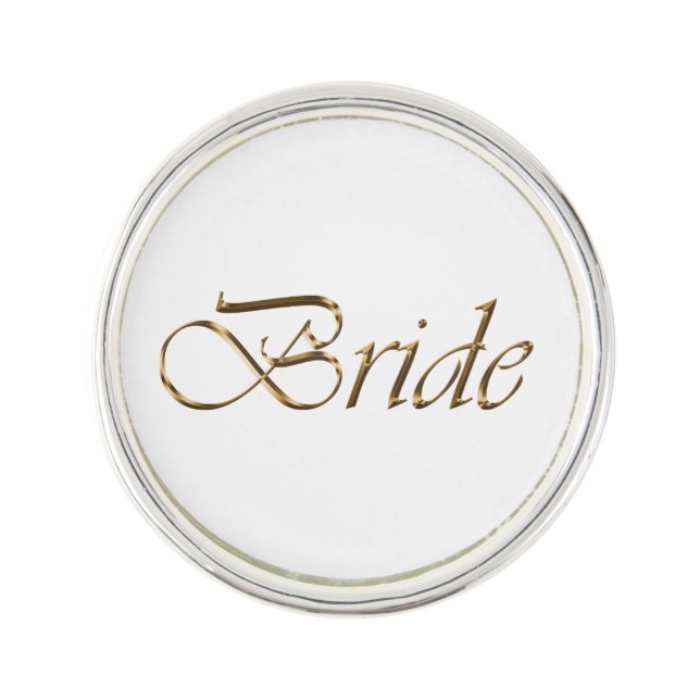 Bride, gold script elegant chic calligraphy lapel pin (Front)