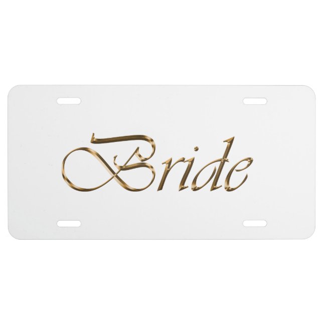 Bride, gold script elegant chic car license plate (Front)