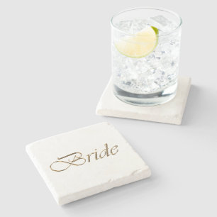 Bride, gold script elegant chic stone coaster