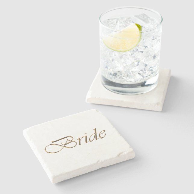 Bride, gold script elegant chic stone coaster (Side)