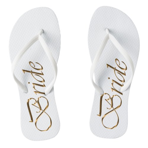 Bride gold script elegant chic wedding flip flops