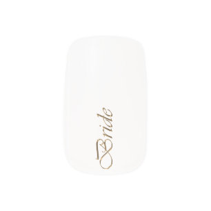 Bride, gold script elegant chic wedding minx nail art