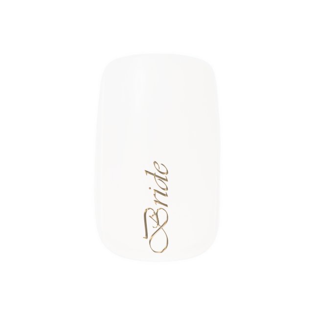 Bride, gold script elegant chic wedding minx nail art (Left Thumb)