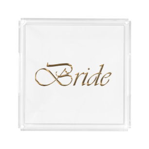 Bride, gold script elegant chic white acrylic tray