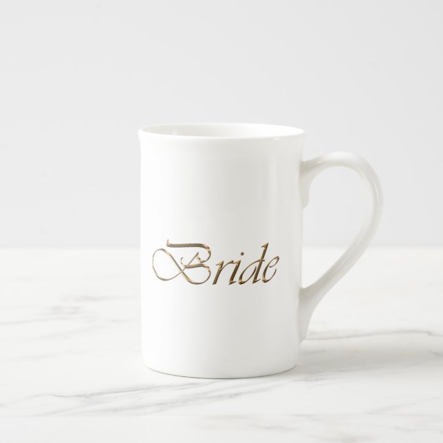 Bride, gold script elegant chic white bone china mug (Right)