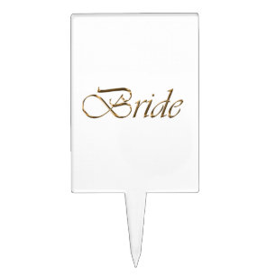 Bride, gold script elegant chic white cake topper