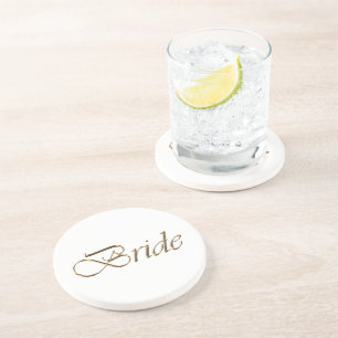 Bride, gold script elegant chic white coaster