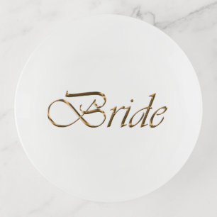 Bride, gold script elegant chic white glass trinket tray