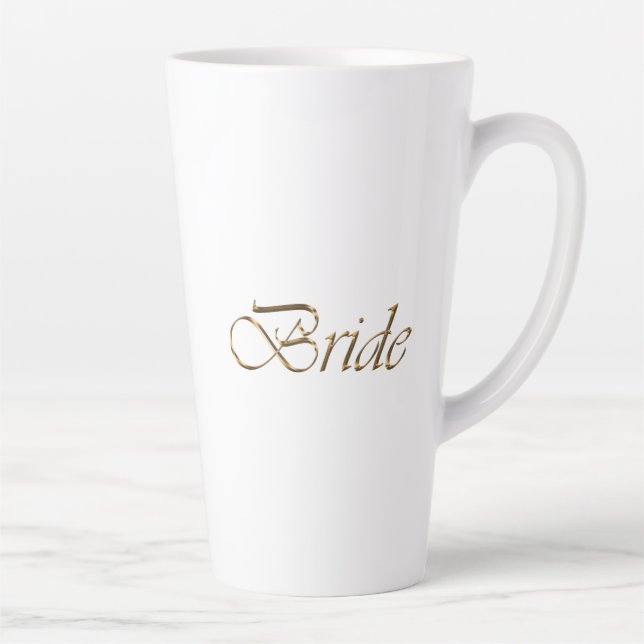 Bride, gold script elegant chic white latte mug (Right)